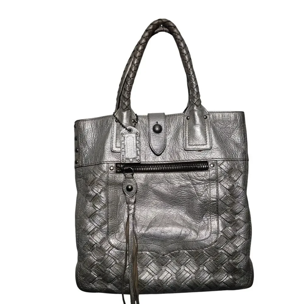 RARE Vintage Coach Legacy Thompson Woven Slim Tote in Metallic leather Silver